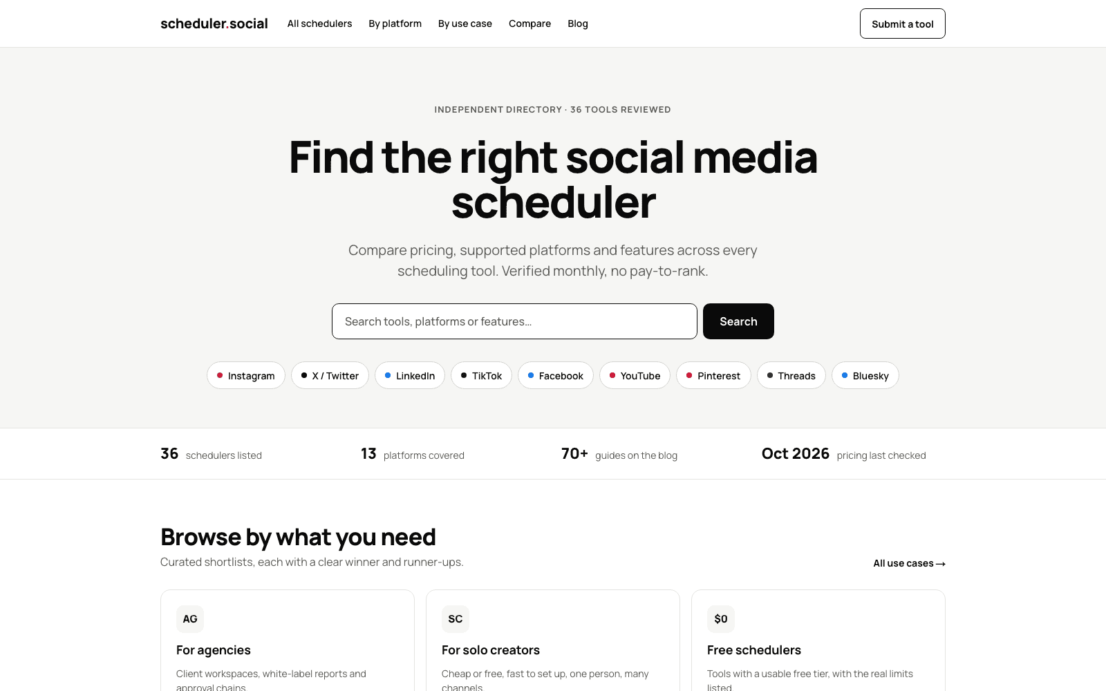 Scheduler.social directory screen